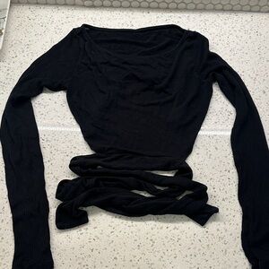 ALO Yoga Black Long Sleeve Top tie around waist